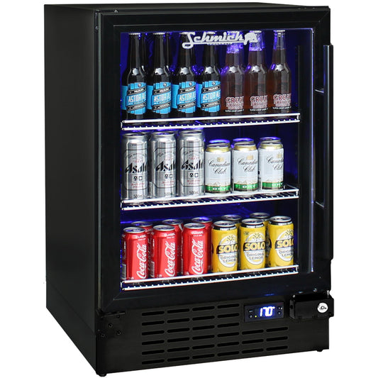 Schmick - JC132B-B-860 – Triple Glazed Glass Door Under Bench Black Bar Fridge – 132 Litres