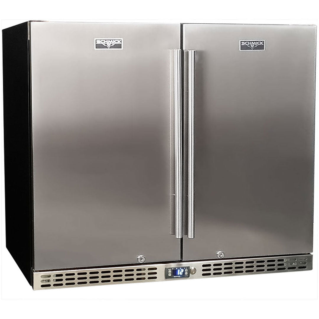 Schmick SK206-SD - Twin Door Quiet Running Stainless Steel Solid Door Bar Fridge