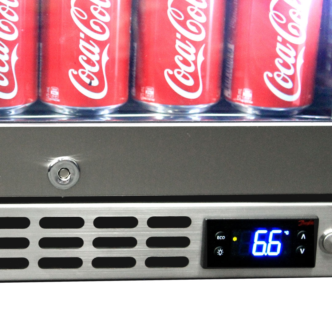 Schmick SK116R-HD – Quiet Running Front Venting Under Bench Heated Glass Door Bar Fridge – 121 Litres