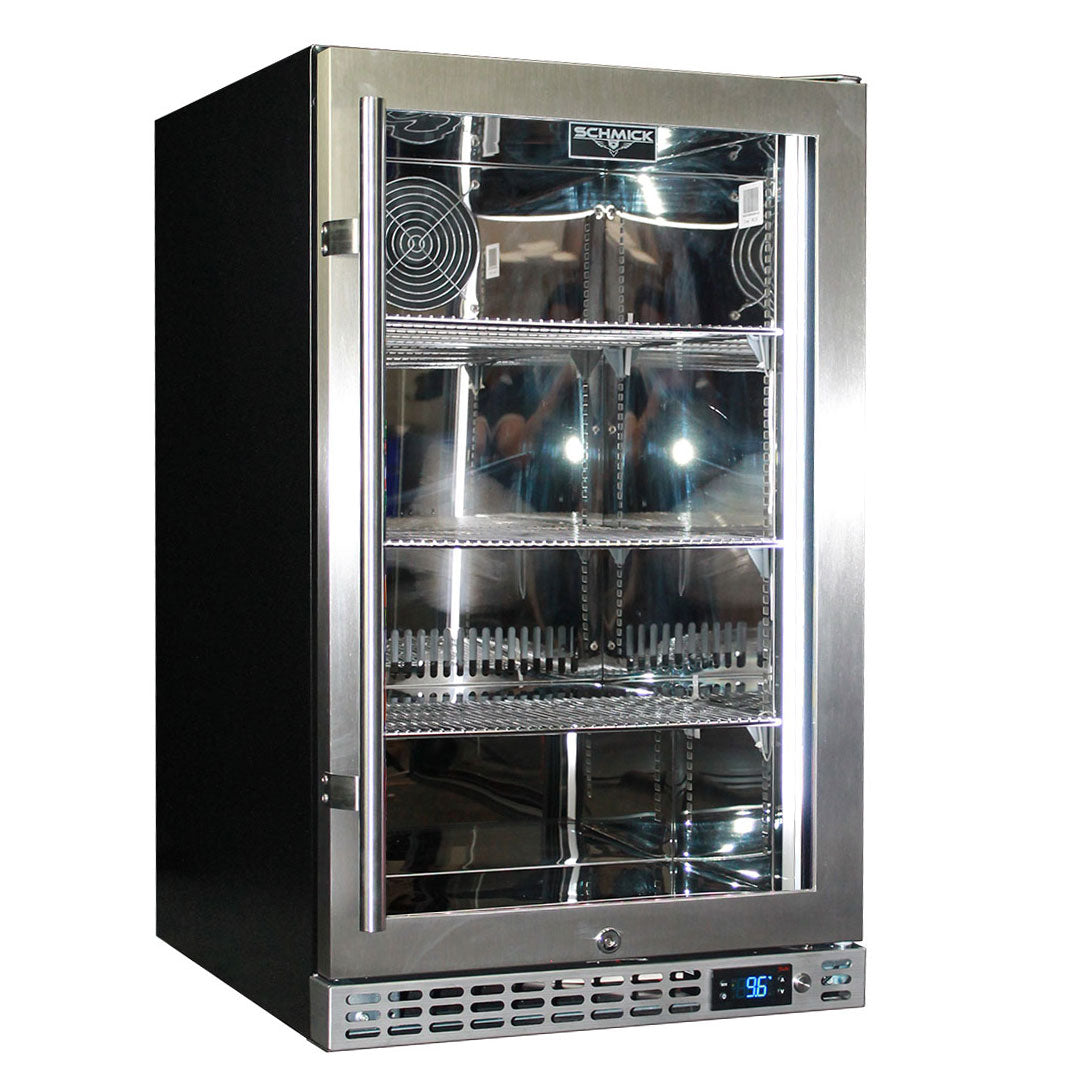 Schmick SK126R-SS - Quiet Running Front Venting Under Bench Triple Glazed Glass Door Bar Fridge