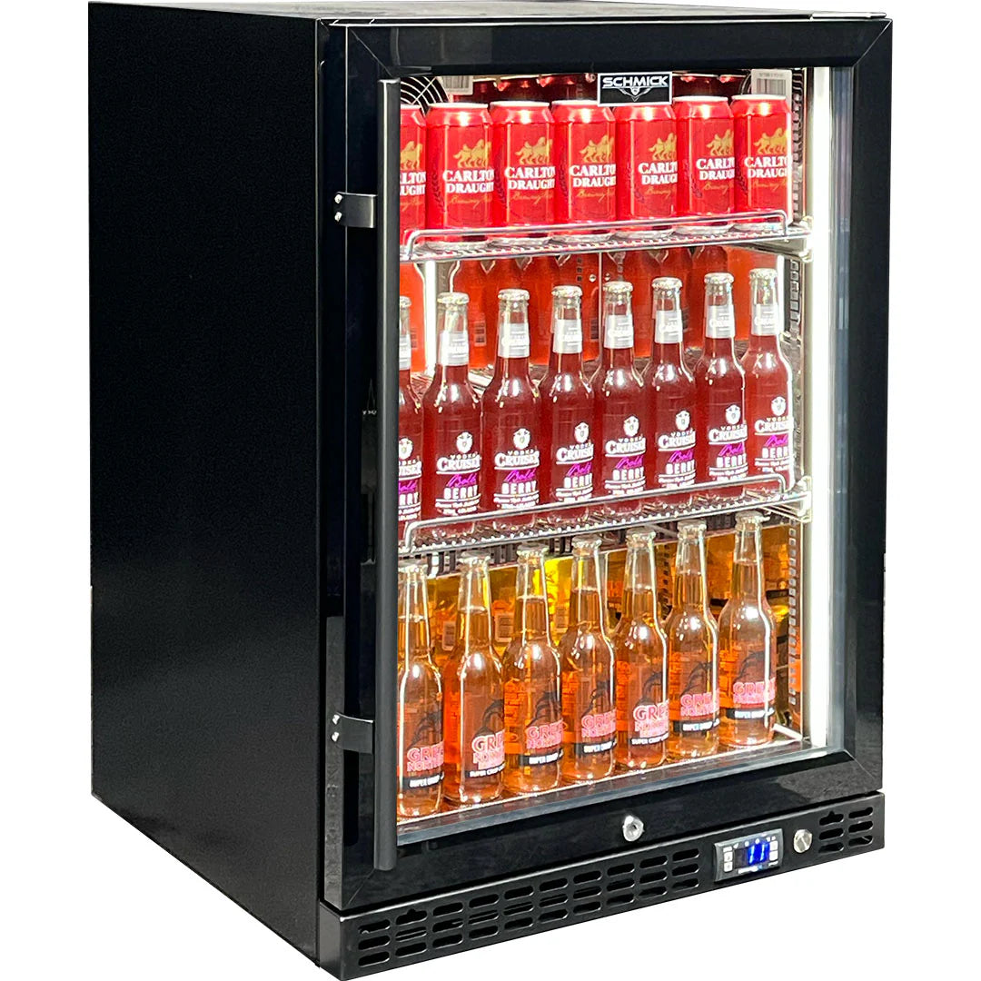 Schmick Quiet Running Front Venting Under Bench Triple Glazed Glass Door Bar Fridge - Model  SK156R-B-M
