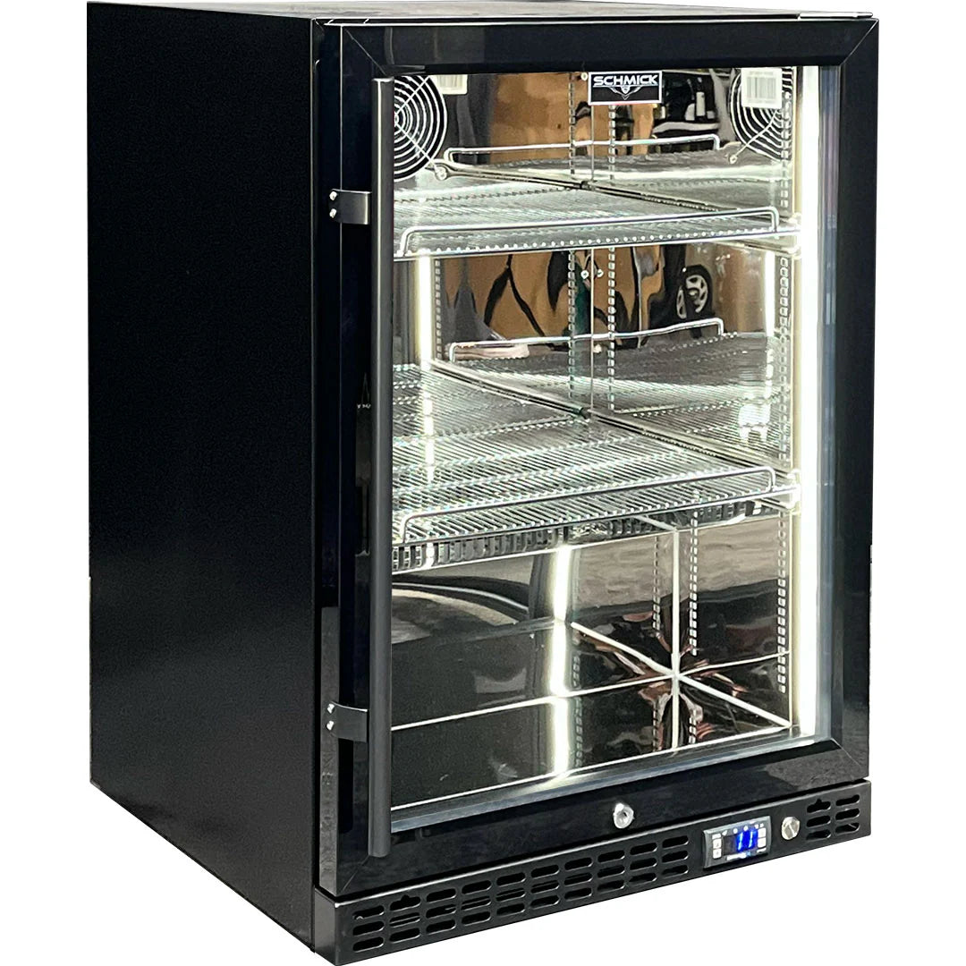 Schmick Quiet Running Front Venting Under Bench Triple Glazed Glass Door Bar Fridge - Model  SK156R-B-M