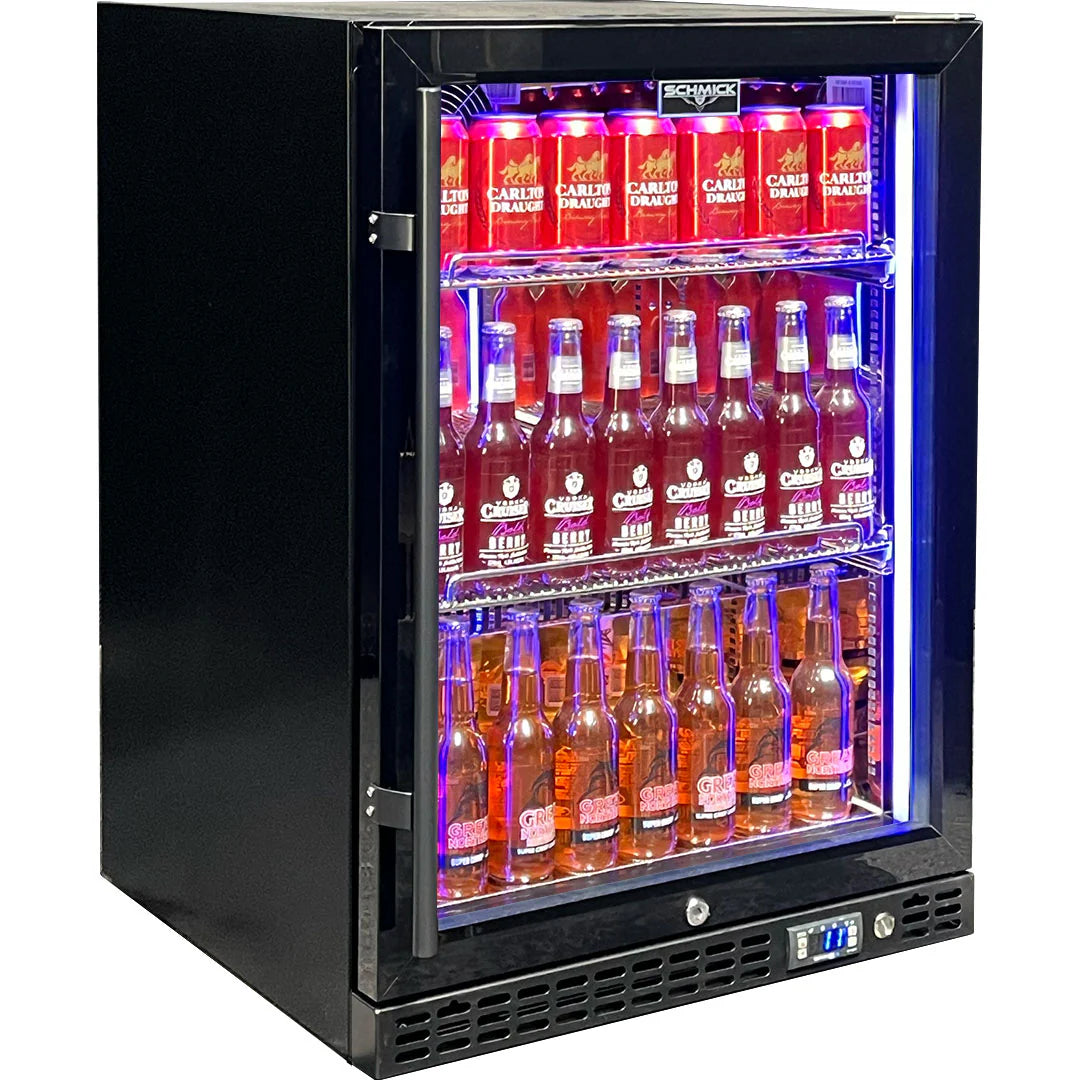 Schmick Quiet Running Front Venting Under Bench Triple Glazed Glass Door Bar Fridge - Model  SK156R-B-M