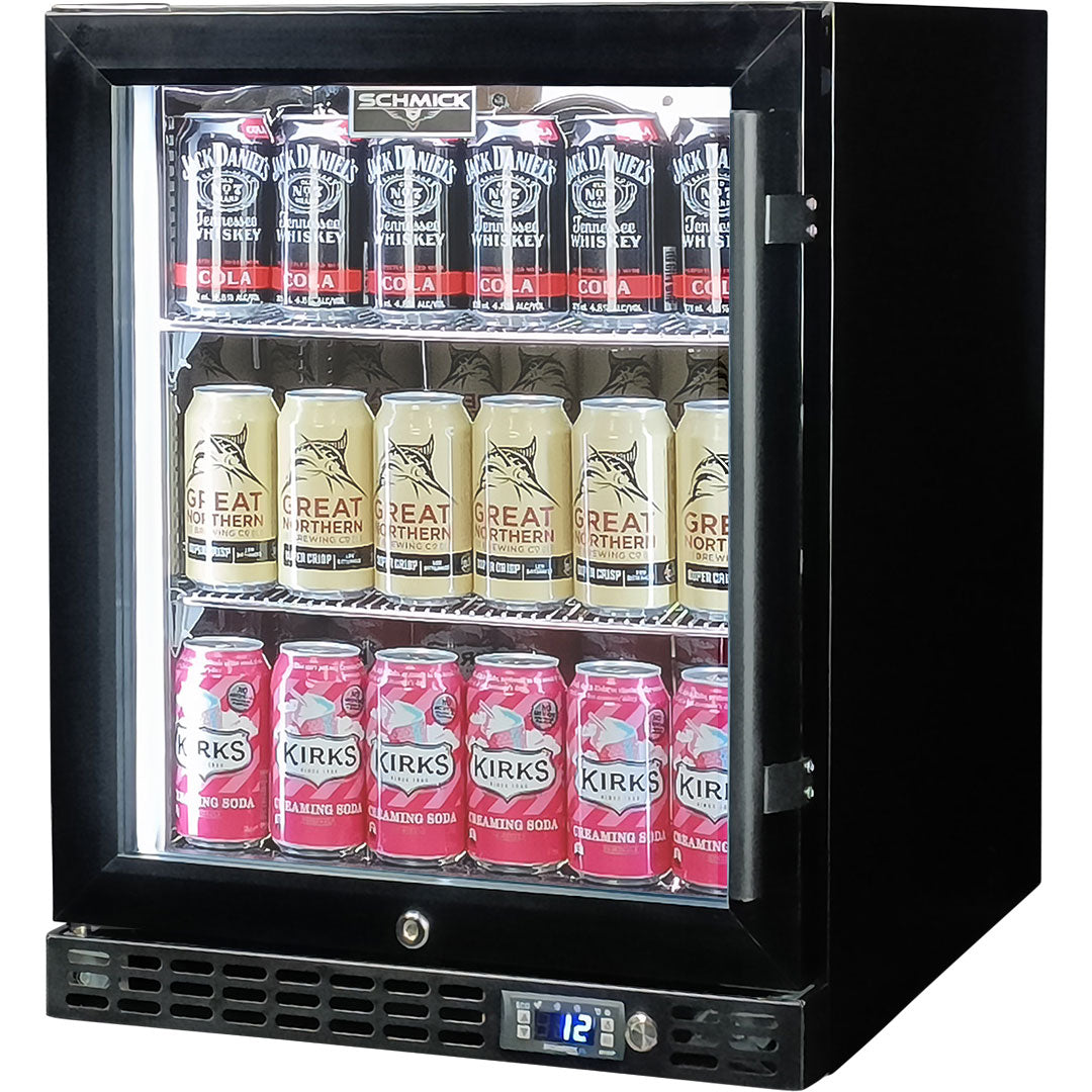Schmick – SK86L-B-HD – Quiet Running Front Venting Heated Glass Door Bar Fridge – 89 Litres