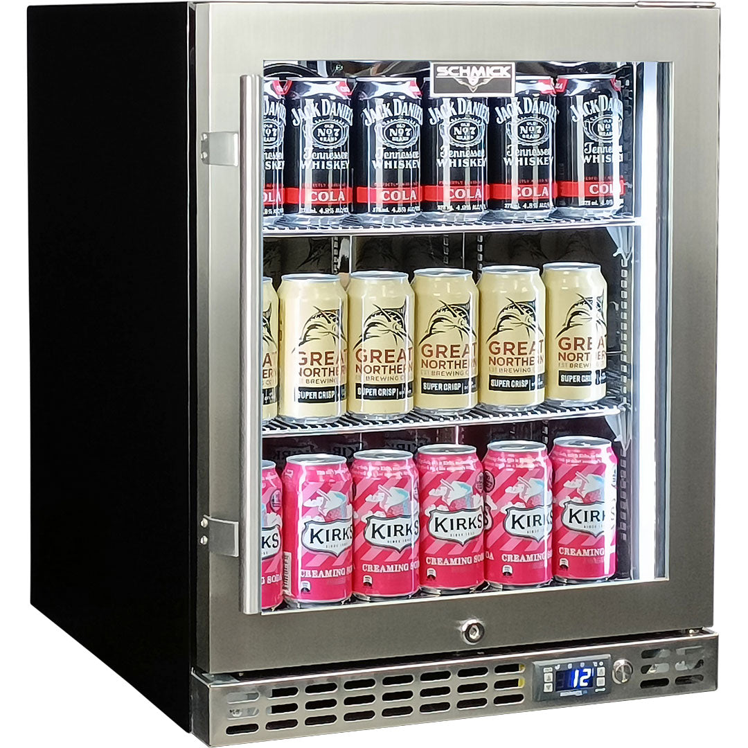 Schmick - SK86R-HD – Quiet Running Front Venting Under Bench Heated Glass Door Bar Fridge – 89 Litres
