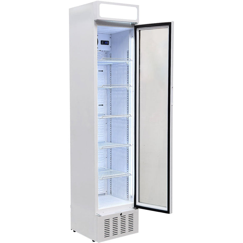 Schmick SK160W 160L skinny upright bar fridge - empty, door open