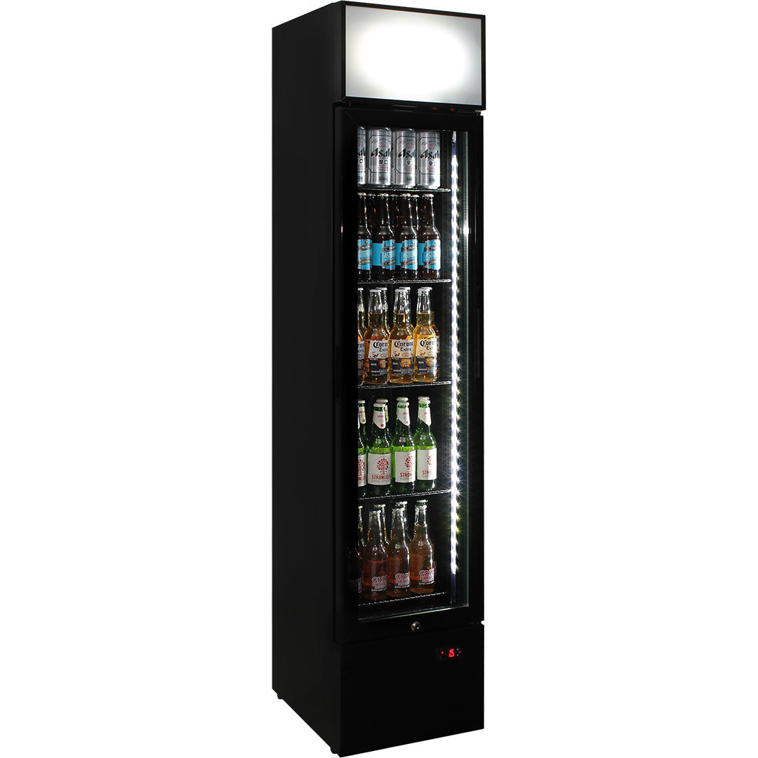 Schmick SS-P160FA - Skinny Upright Glass Door Bar Fridge Triple Glazed LOW E Glass, Lock And Brand Parts