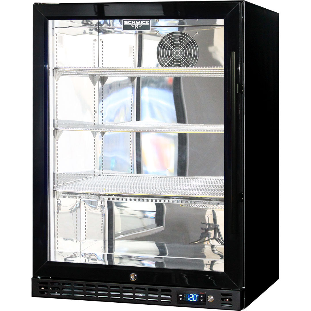 Schmick SK156L-B - Quiet Running Front Venting Under Bench Triple Glazed Glass Door Bar Fridge