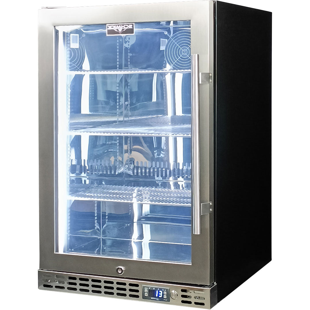 Schmick SK116L-SS - Stainless Steel Quiet Running Front Venting Under Bench Glass Door Bar Fridge