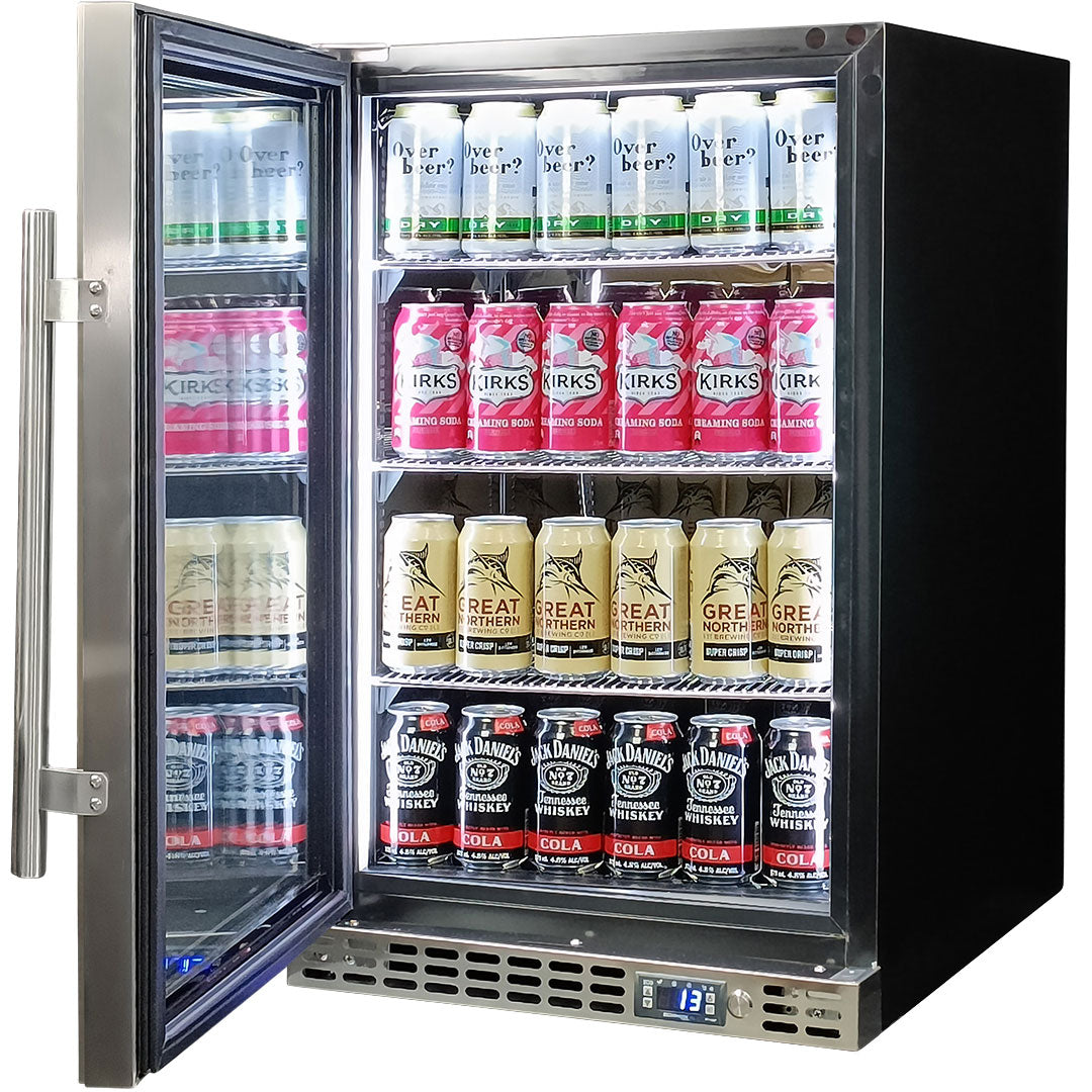 Schmick SK116L-SS - Stainless Steel Quiet Running Front Venting Under Bench Glass Door Bar Fridge