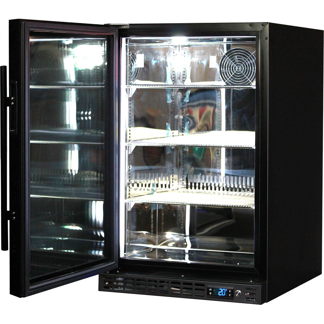 Schmick - SK116L-B-HD – Quiet Running Front Venting Under Bench Heated Glass Door Bar Fridge – 121 Litres