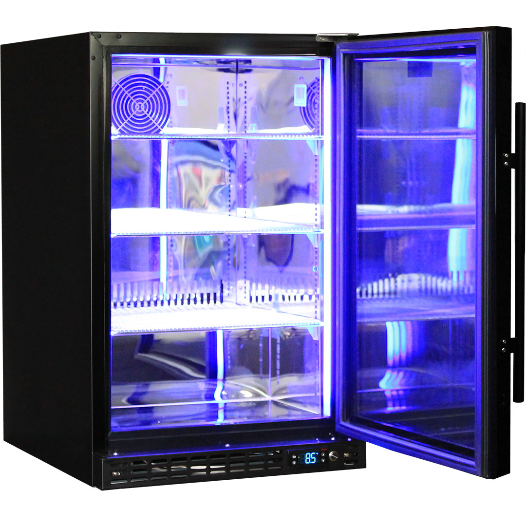 Schmick 121L Quiet Running Front Venting Under Bench Heated Glass Door Bar Fridge – SK116R-B-HD
