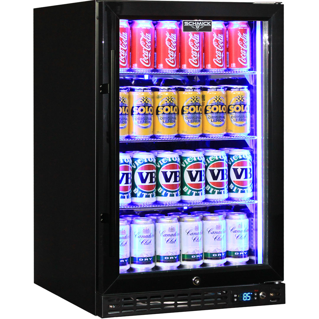 Schmick 121L Quiet Running Front Venting Under Bench Heated Glass Door Bar Fridge – SK116R-B-HD