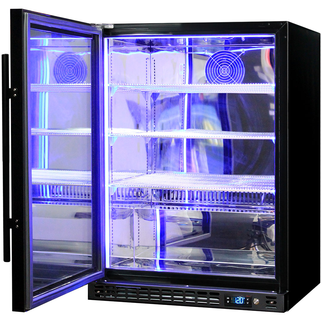 Schmick SK156L-B-HD - Quiet Running Front Venting Under Bench Heated Glass Door Bar Fridge