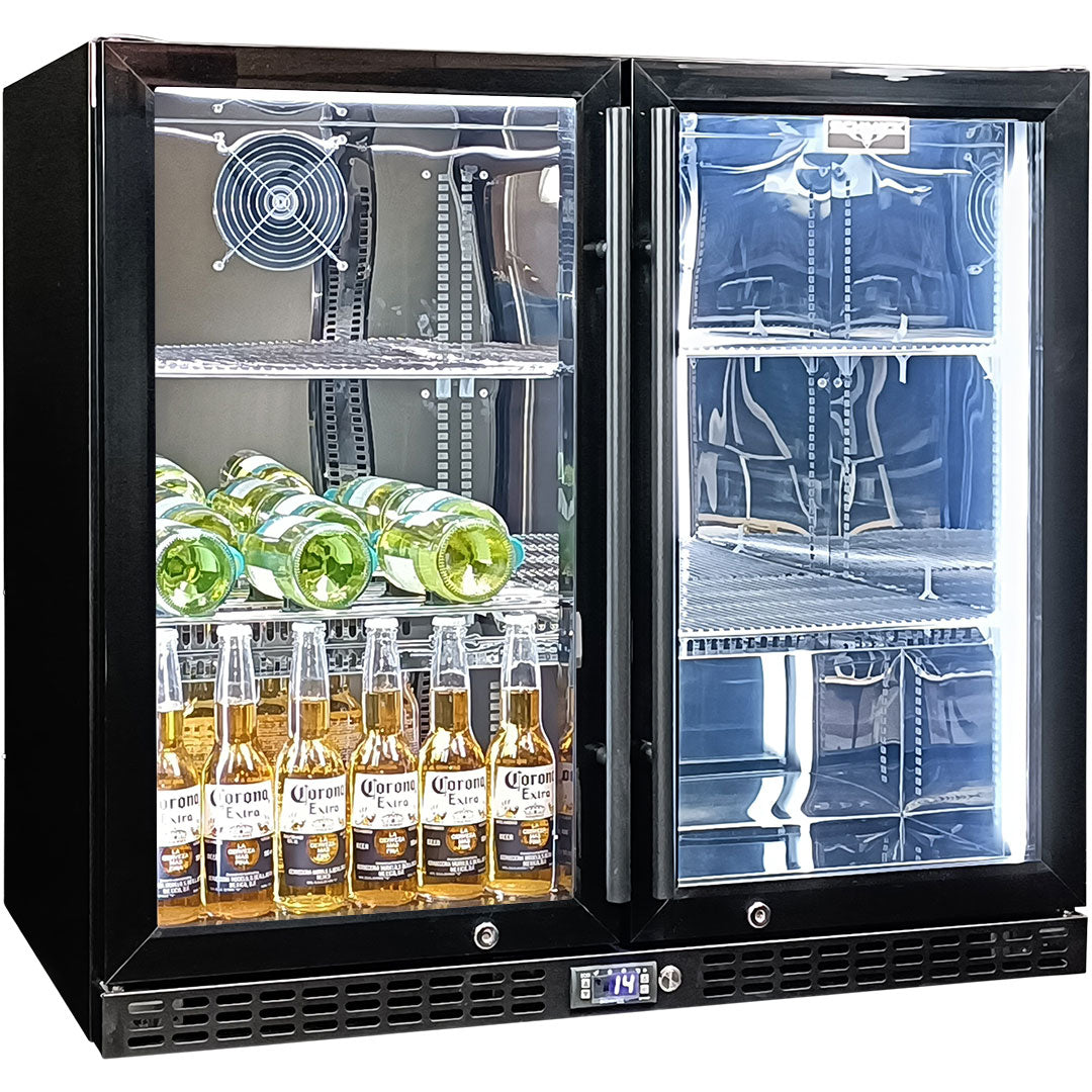 Schmick SK246-B - Twin Door Quiet Running  Black Triple Glazed Glass Door Bar Fridge