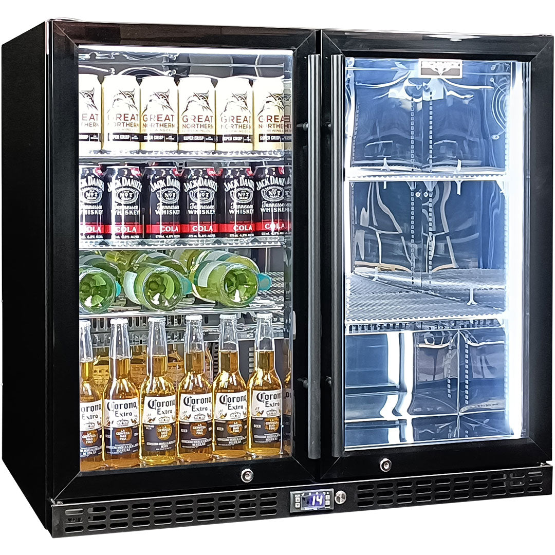 Schmick SK246-B - Twin Door Quiet Running  Black Triple Glazed Glass Door Bar Fridge