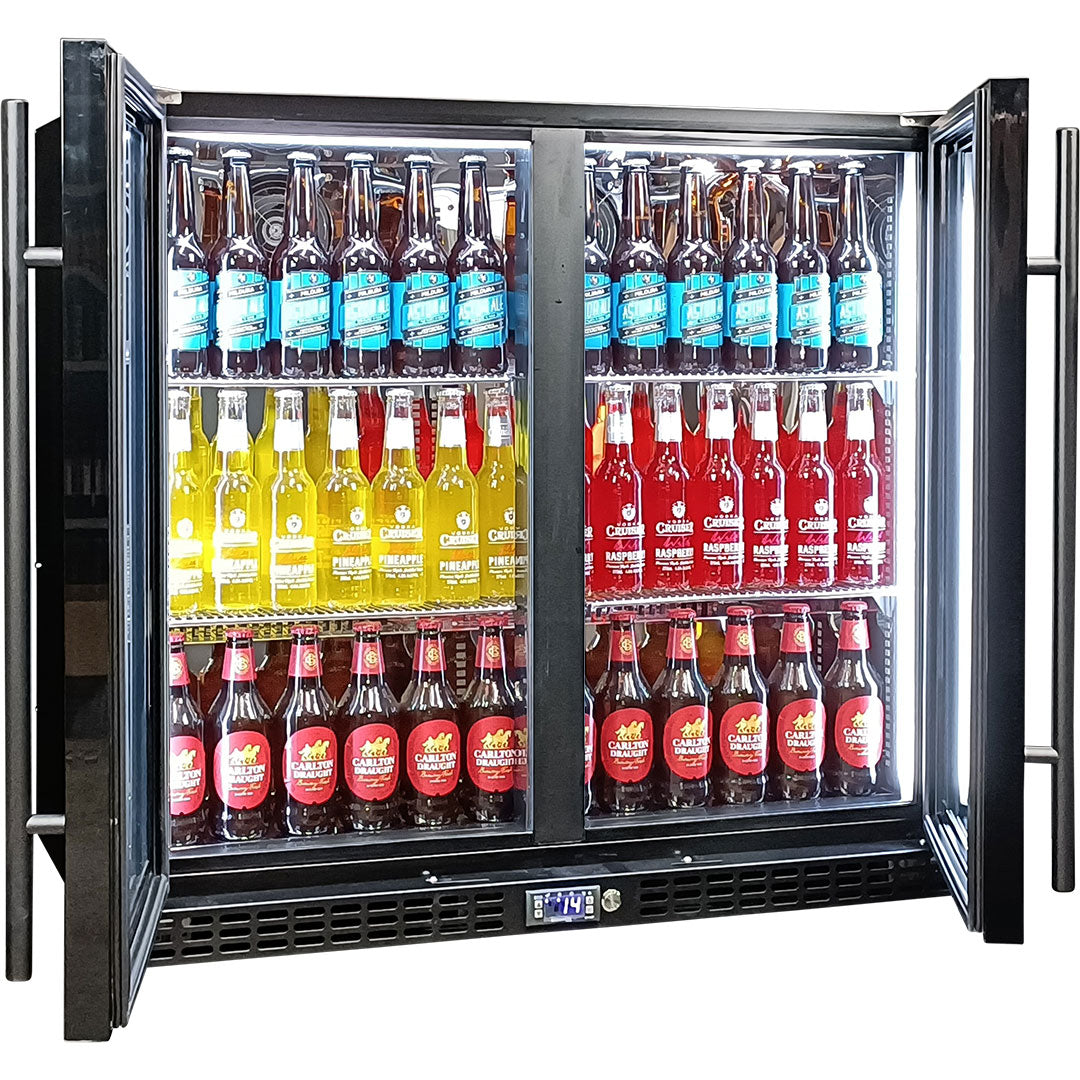 Schmick SK246-B - Twin Door Quiet Running  Black Triple Glazed Glass Door Bar Fridge