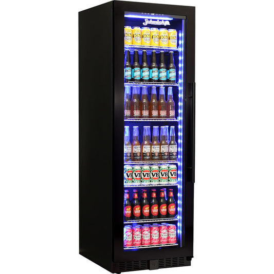 Schmick BD425B-B – Black Upright Glass Door Drinks Refrigerator – Left Hinged – 405 Litres