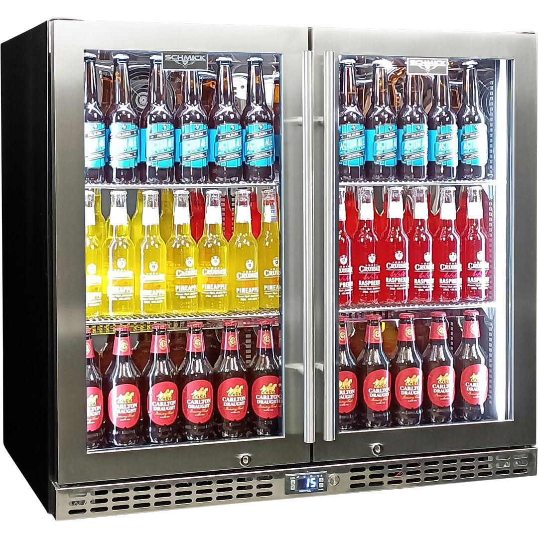 Schmick – SK246-HD – Twin Heated Glass Door Stainless Steel Bar Fridge – 257 Litres