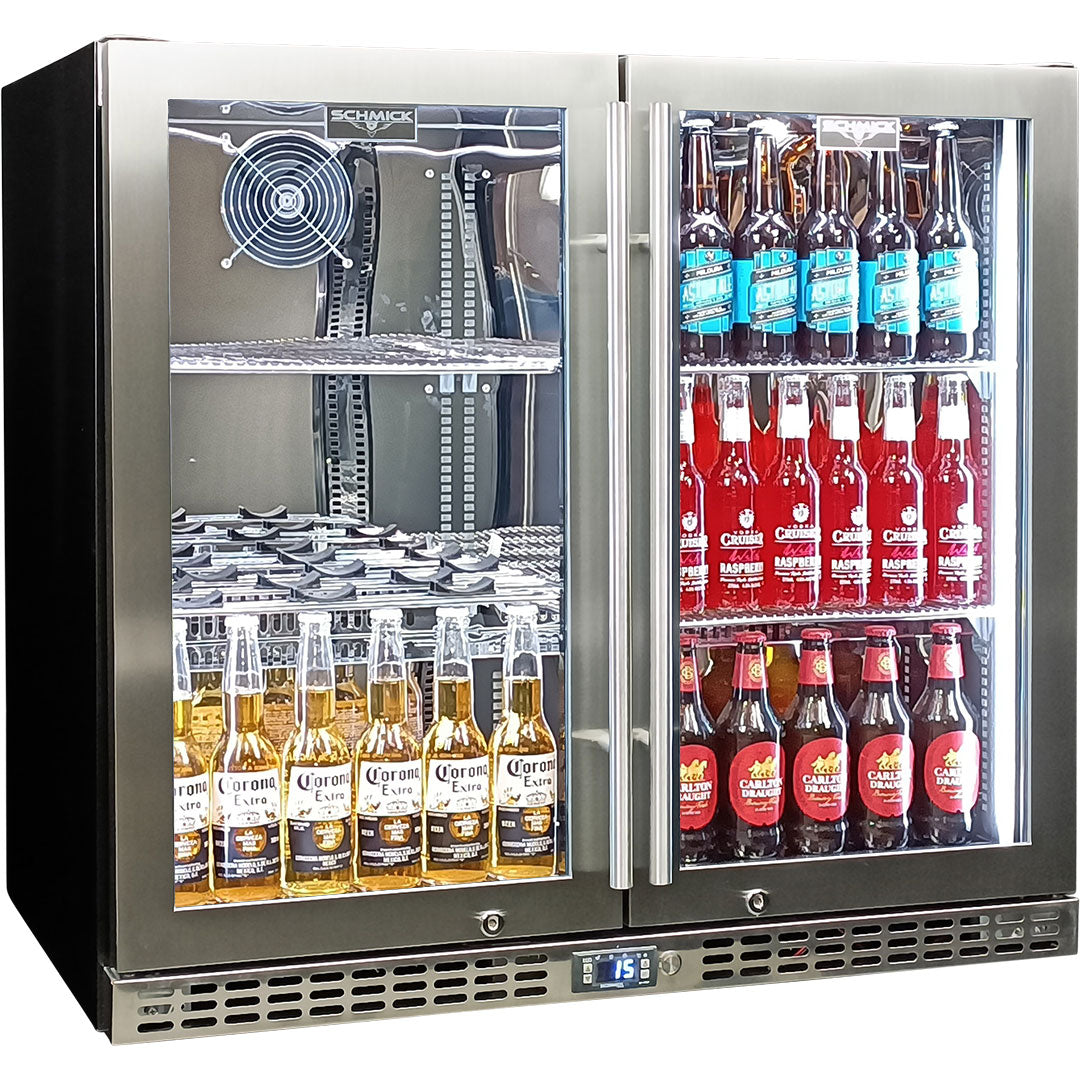 Schmick – SK246-HD – Twin Heated Glass Door Stainless Steel Bar Fridge – 257 Litres