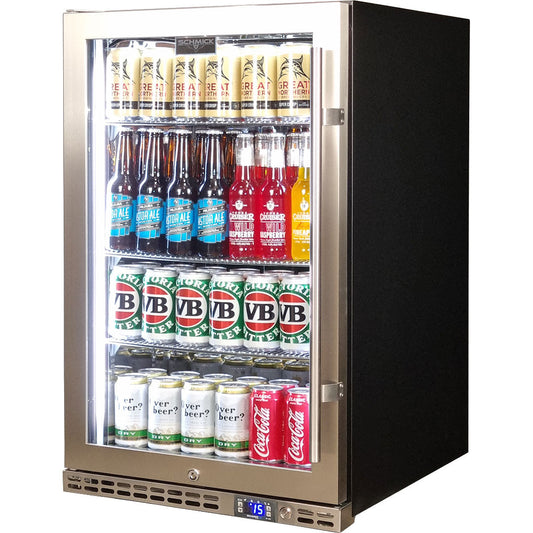Schmick 164L Stainless Steel Heated Glass Door Bar Fridge – Left Hinge - SK146L-HD