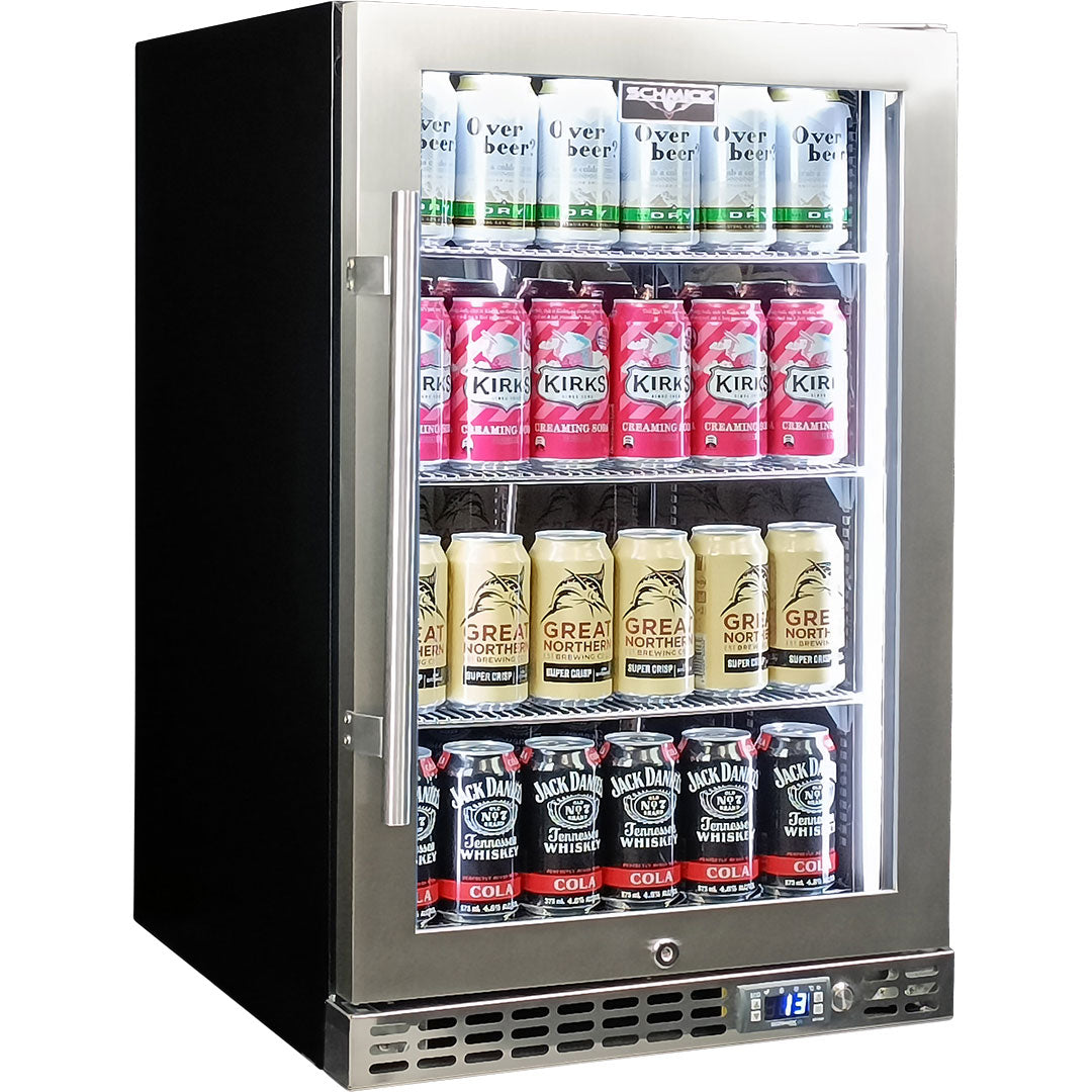 Schmick - SK116R-SS – Quiet Running Front Venting Under Bench Glass Door Bar Fridge – 116 Litres