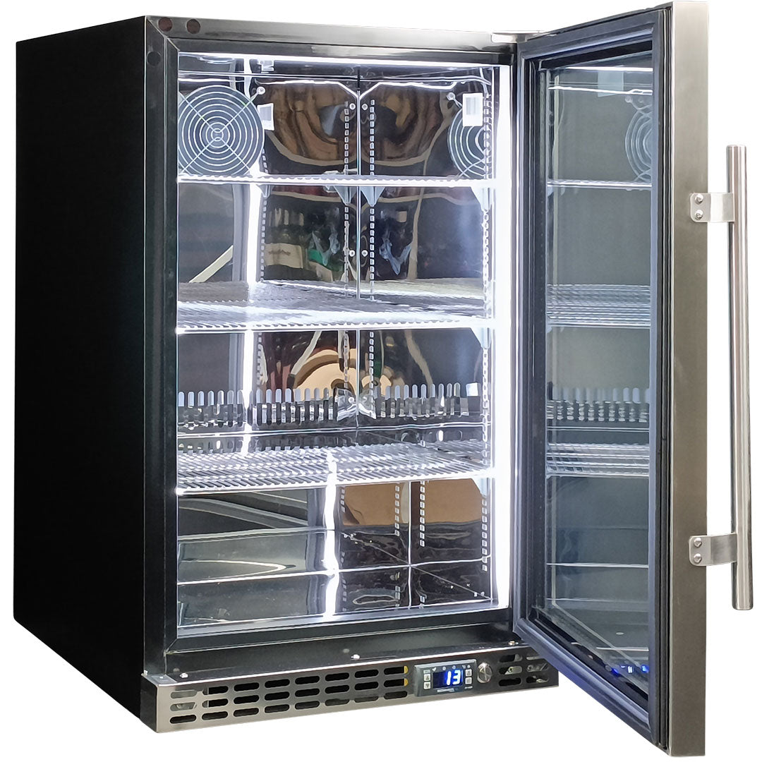 Schmick SK116R-SS - Stainless Steel Quiet Running Front Venting Under Bench Glass Door Bar Fridge