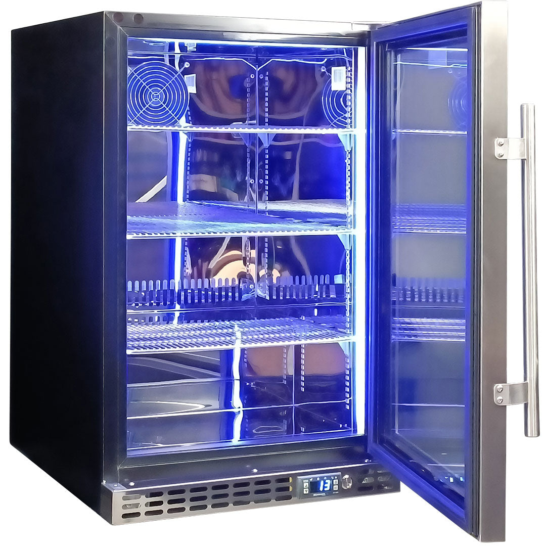 Schmick SK116R-SS - Stainless Steel Quiet Running Front Venting Under Bench Glass Door Bar Fridge