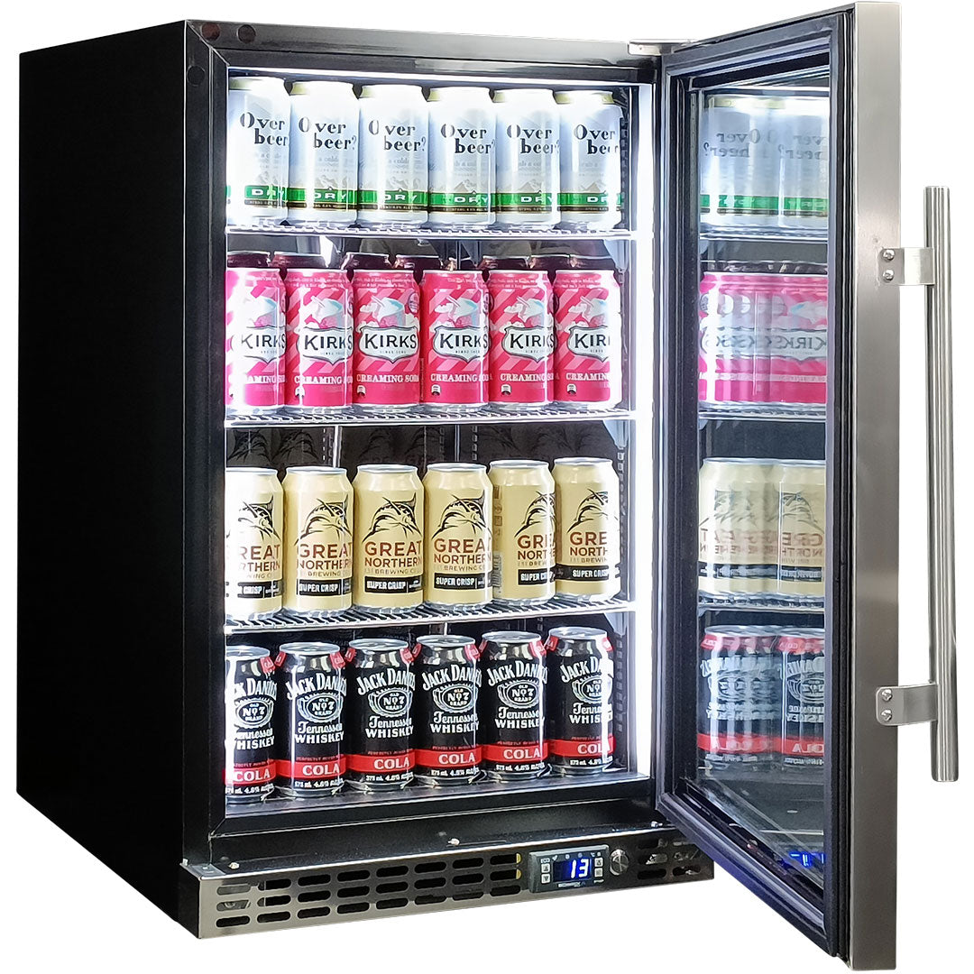 Schmick SK116R-SS - Stainless Steel Quiet Running Front Venting Under Bench Glass Door Bar Fridge