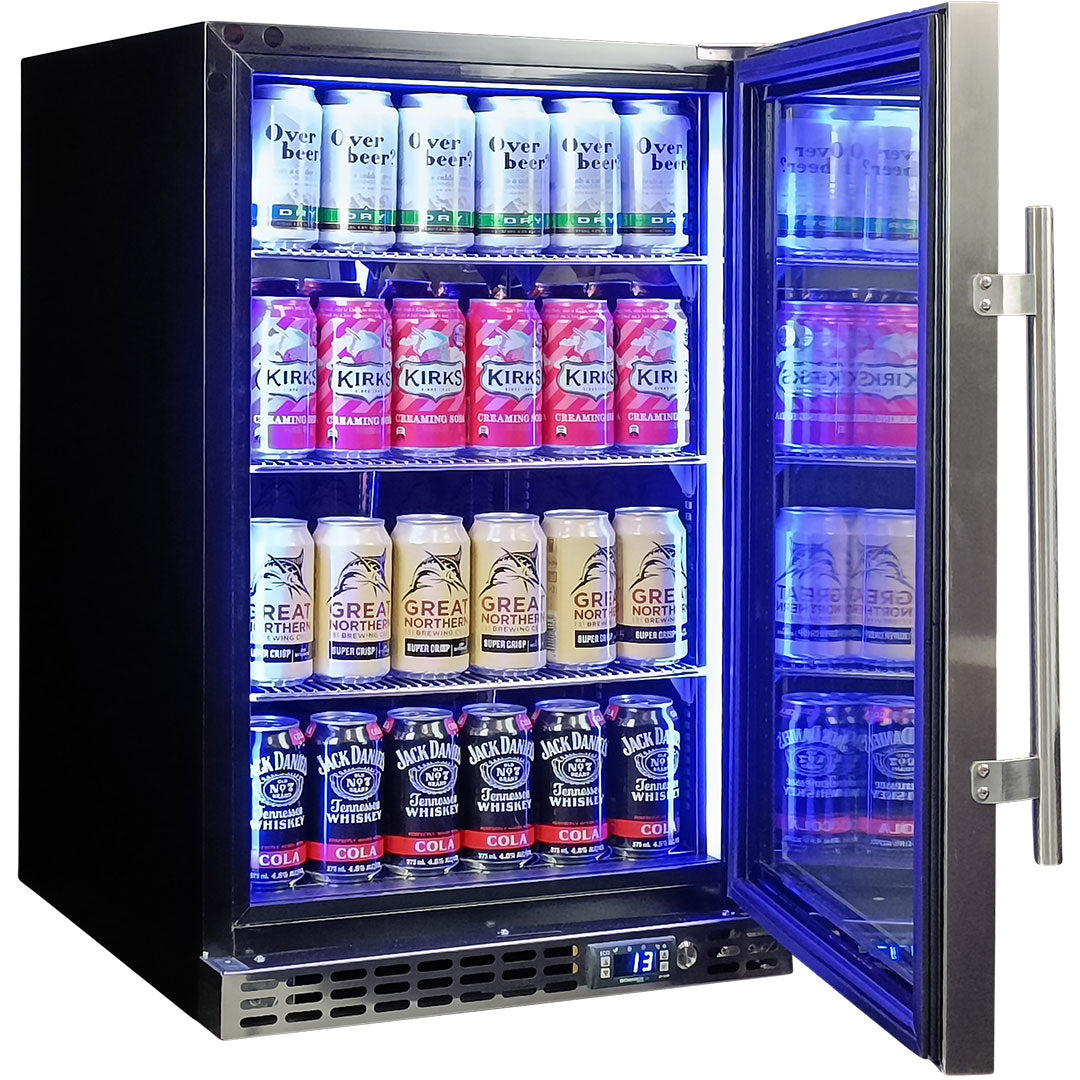 Schmick SK116R-SS - Stainless Steel Quiet Running Front Venting Under Bench Glass Door Bar Fridge