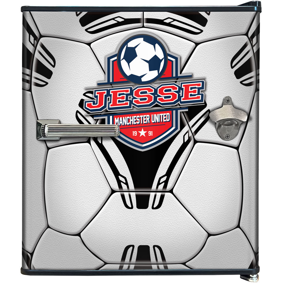 Funky Soccer Ball Football Design Mini Bar Fridge With Handle And Opener - Add Your Name - Model HUS-BC46B-SOCCER