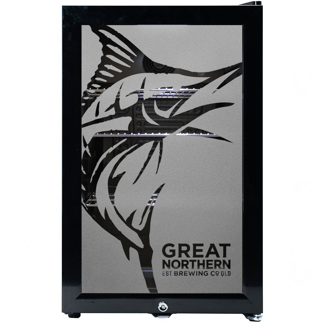 Great Northern Super Crisp Branded Glass Door Bar Fridge With Cool Frosted Door Logo - Model SC70-B-GNBC-CRISP