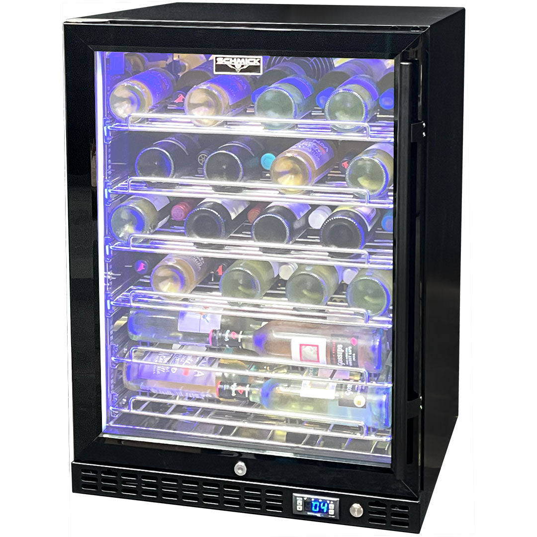 Schmick Quiet Running Front Venting Under Bench Triple Glazed Glass Door Wine Fridge - Model  SK156L-B-MW
