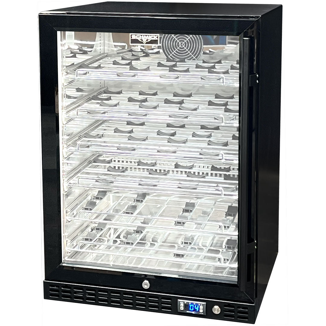 Schmick Quiet Slide Out Front Venting Under Bench Heated Door Wine Fridge - Model SK156-B-HD-MW