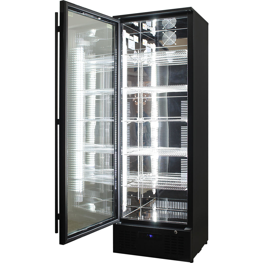 Rhino SGT1L-BS - Black Commercial Upright Triple Glass Door Bar Fridge Ultra Energy Efficient Left Hinged