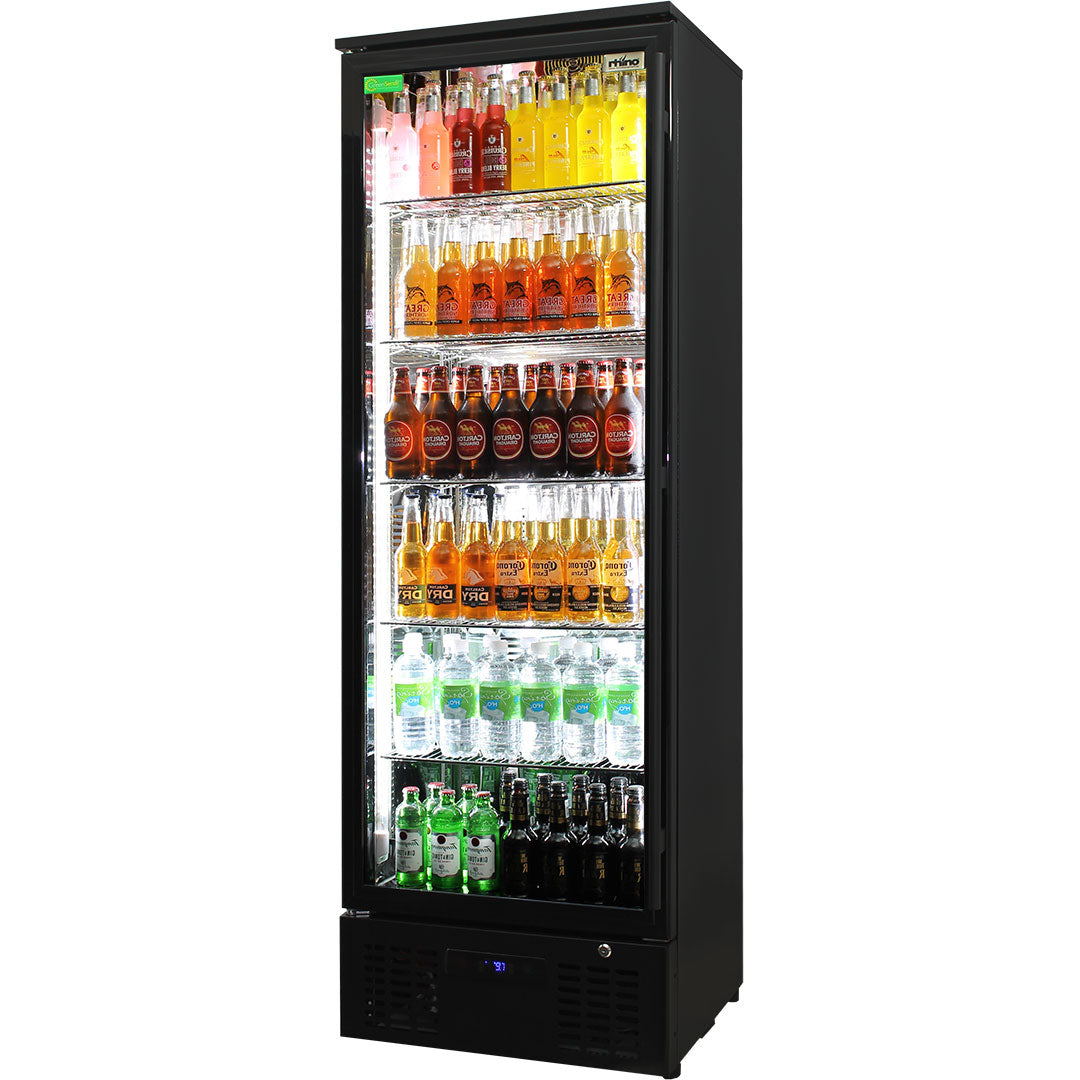 Rhino SGT1L-BS - Black Commercial Upright Triple Glass Door Bar Fridge Ultra Energy Efficient Left Hinged