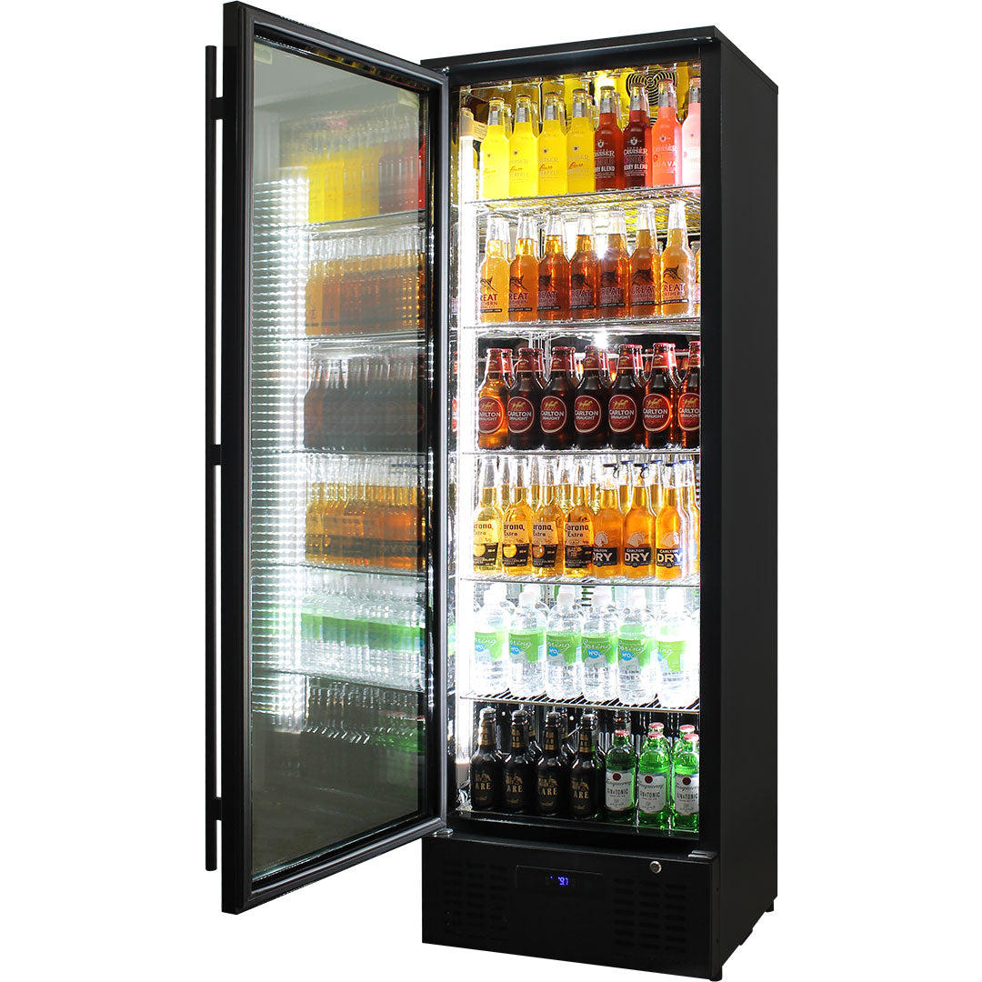 Rhino SGT1L-BS - Black Commercial Upright Triple Glass Door Bar Fridge Ultra Energy Efficient Left Hinged