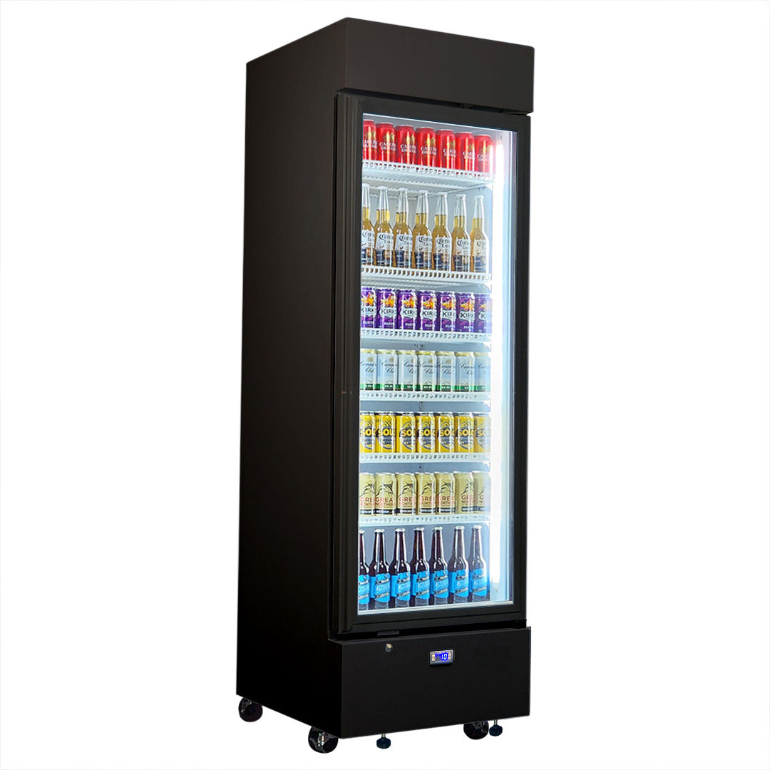 Upright Quiet Running Black Glass Door Bar Fridge - Model HUS-SC372B