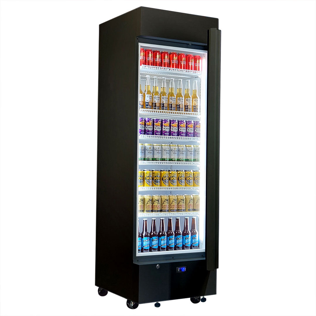 Upright Quiet Running Black Glass Door Bar Fridge - Model HUS-SC372B