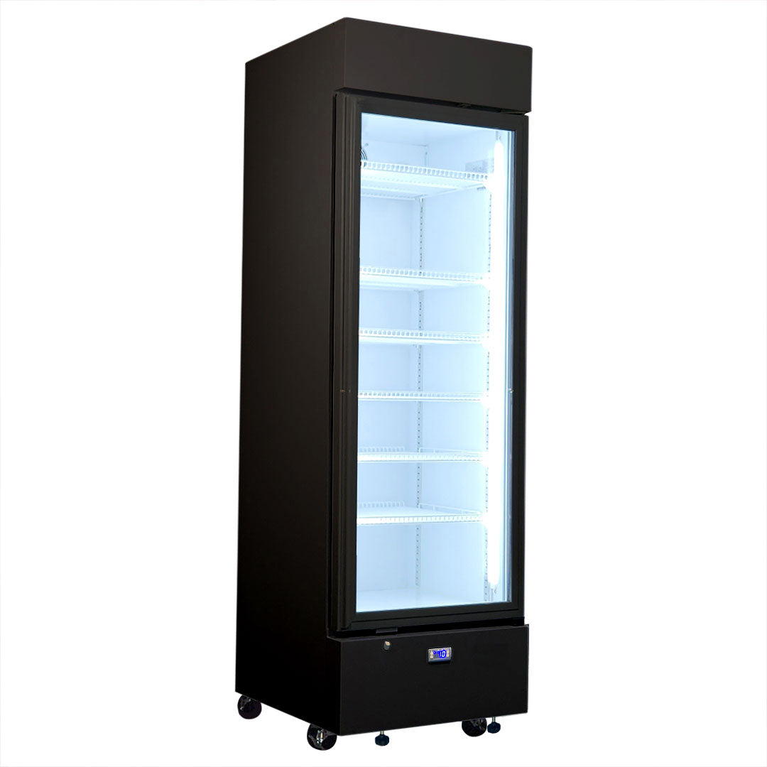 Upright Quiet Running Black Glass Door Bar Fridge - Model HUS-SC372B