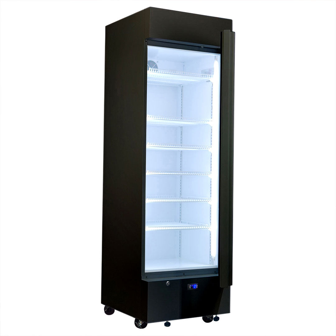 Upright Quiet Running Black Glass Door Bar Fridge - Model HUS-SC372B