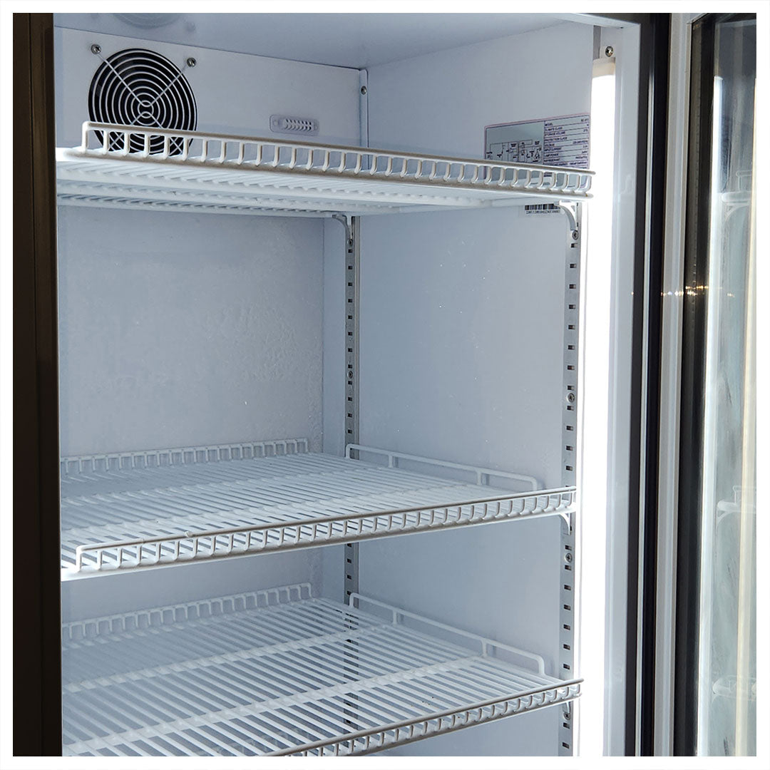 Lest We Forget Upright Quiet Running Black Glass Door Bar Fridge - Model SC372B-LWF2