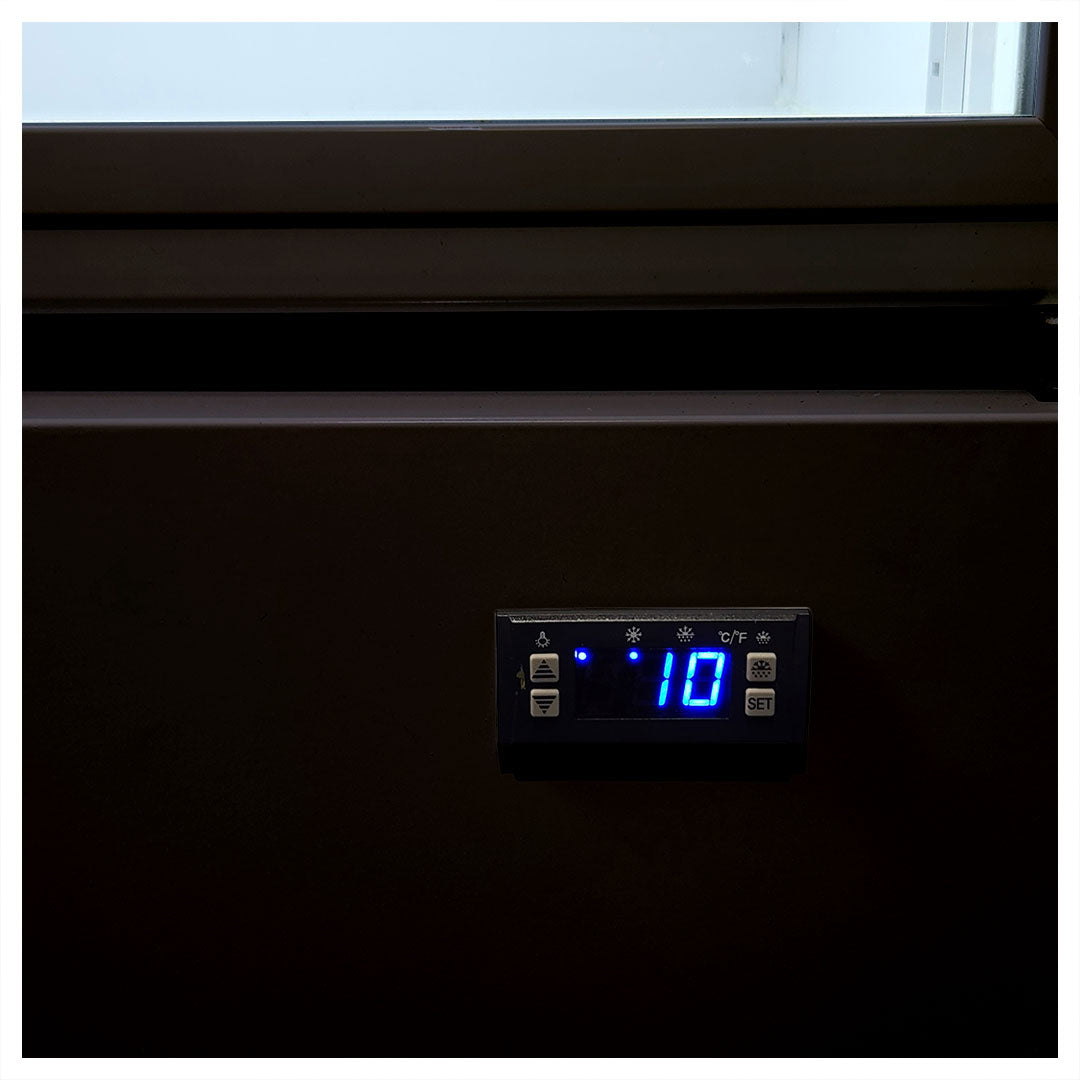 Lest We Forget Upright Quiet Running Black Glass Door Bar Fridge - Model SC372B-LWF2