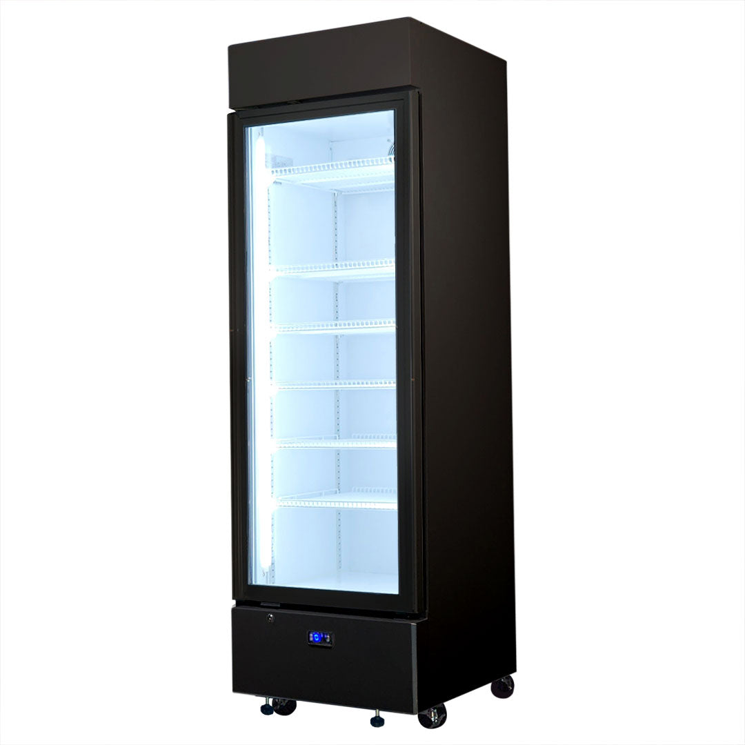 Upright Quiet Running Black Glass Door Bar Fridge Left Hinged - Model HUS-SC372LB