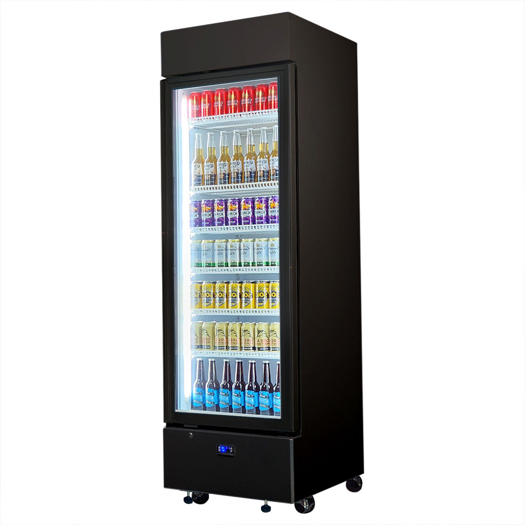 Upright Quiet Running Black Glass Door Bar Fridge Left Hinged - Model HUS-SC372LB