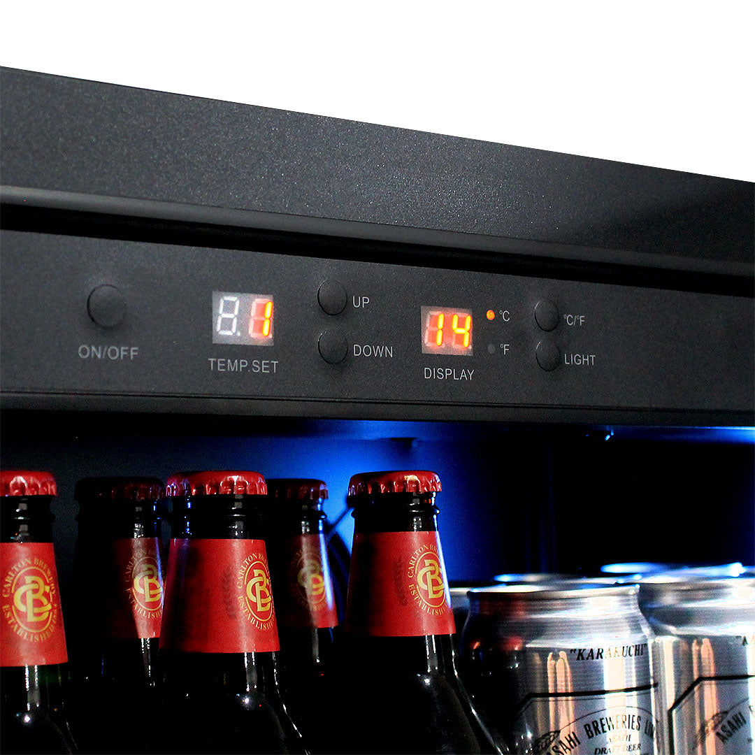 Schmick SK168B - Super Slim Depth Quiet Running Glass Front Beer Fridge With 5 x LED Colour Options