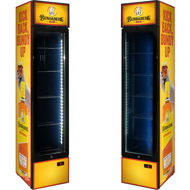 Bundy Rum 160L Skinny Upright Glass Door Bar Fridge, Kick Back, Bundy Up Design - SS-P160-BUNDY-3.4 - image 1