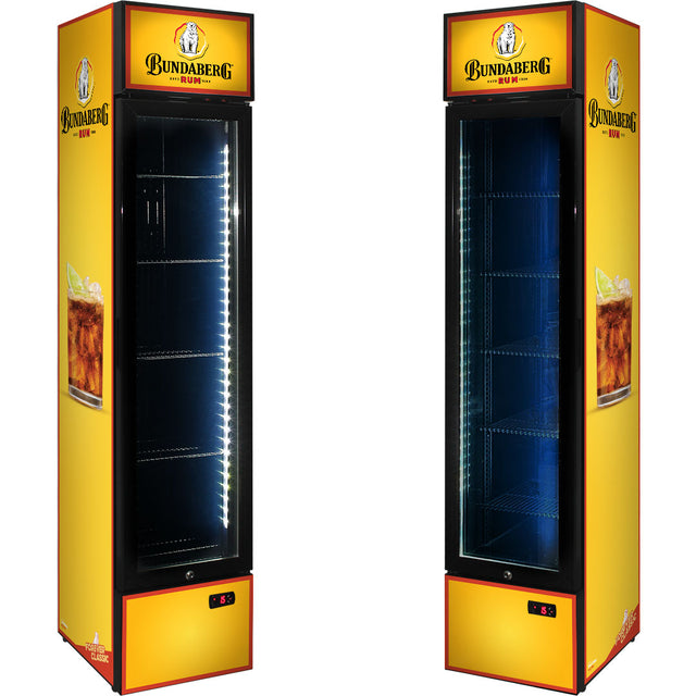 Bundy Rum 160L Skinny Upright Glass Door Bar Fridge, Bundy Glass Design - SS-P160-BUNDY-4 - image 1