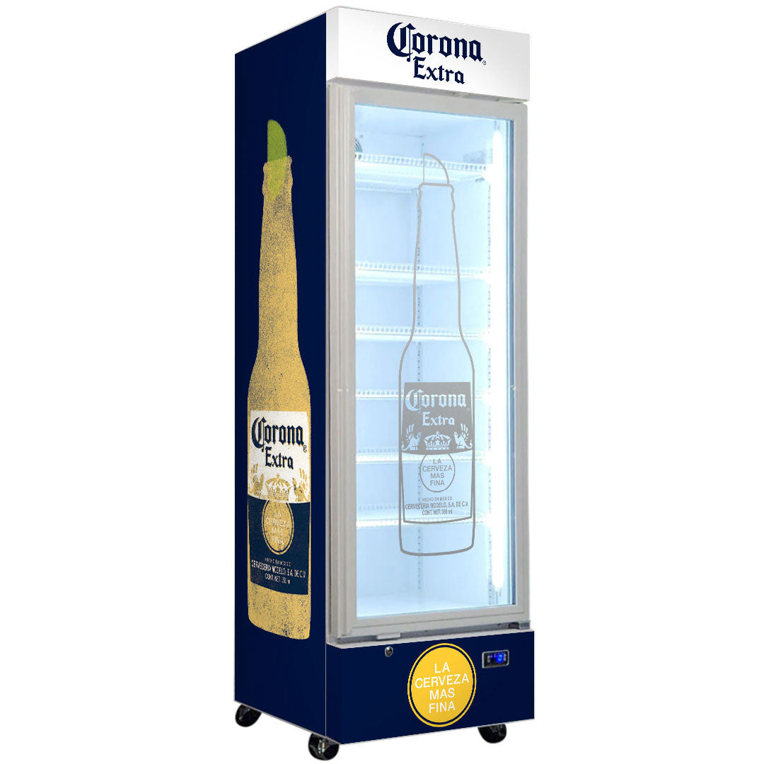 Corona Branded Design - Upright Quiet Running Glass Door Bar Fridge - Model SC372W-Corona