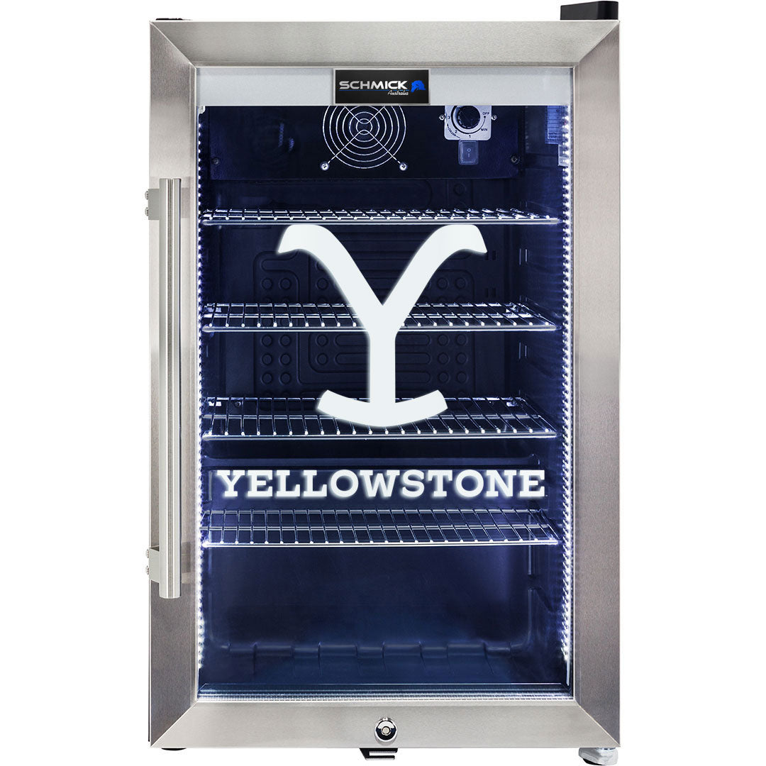 Yellowstone design branded bar fridge, Great gift idea! - Model HUS-SC70-SS-YELLOW-02
